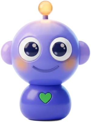 Buddy, the purple family assistant, smiling