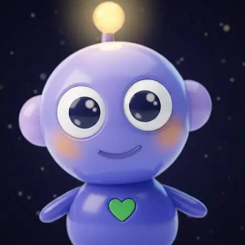 Buddy, the purple family assistant, smiling against a starry sky